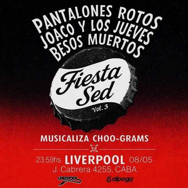 Flyer de Pantalones Rotos + Joaco y los jueves + Besos muertos