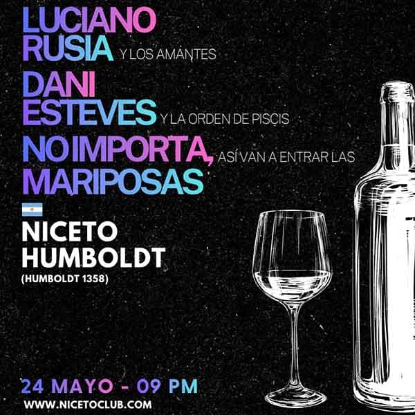 Flyer de Luciano Rusia y Los Amantes, Dani Esteves y la Orden de Piscis, No Importa, Así Van a Entrar Las Mariposas