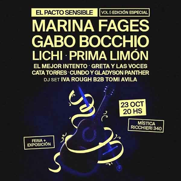 Flyer de Gabo Bocchio, Marina Fages, Lichi, Prima Limón